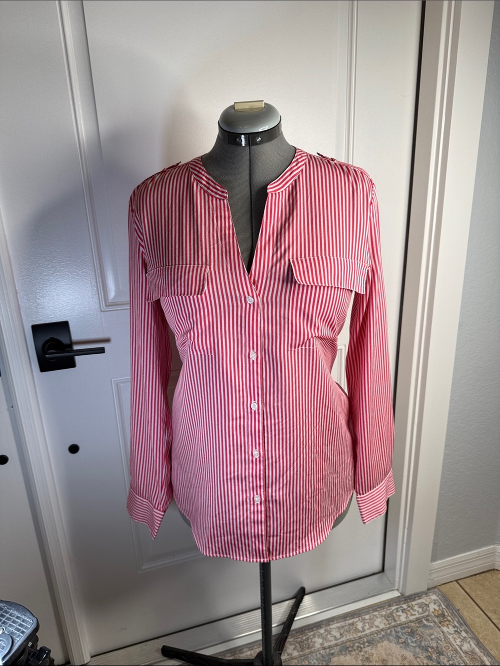 Calvin Klein Large Women's Red Stripe Button-Front Blouse